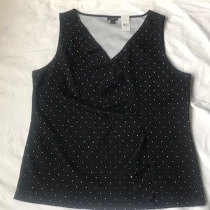 Ann Taylor V Neck Black Polka Dot Top Large and XL